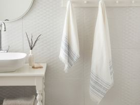 Retro Striped Bath Towel Set 2 Piece 50x85 Cm - 70x150 Cm Ecru-Blue