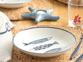 Big Fish Porcelain Dinner Plate 19Cm White - Navy Blue