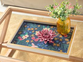 Flowertopia Decorative Tray 31x46 cm Dark Blue