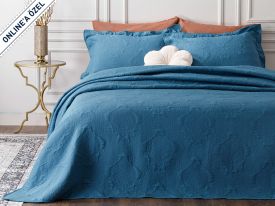Jacquard Double Person Bed Quilt Set 250x260 Cm İndigo
