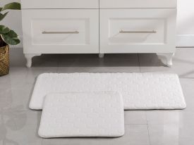 Honeycomb Polyestere Bath Mat Set 60x100 - 50x60 Cm White
