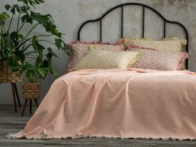Chic Blossom Ruffled Bobbin Laced Double Person Summer Blanket 200x220 cm Pink