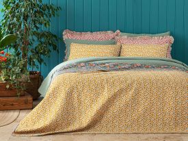 Floral Summer Multipurpose Double Person Bed Quilt Set 200x220 cm Yellow