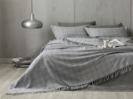 Check Weaved Bedspread Set Double Size 240x260 Cm Gray