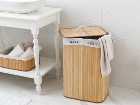 Fancy Bamboo Foldable Two-Compartment Laundry Basket 40x30x60 cm Beige