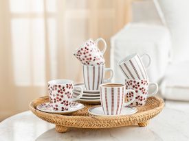 Tribal Porcelain 12 Pieces Coffee Cup Set 80 ML Claret Red