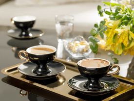 Suza Porcelain 6 Set Coffee Cup Set 80 ML Black