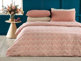Bird And Anemons Easy Iron Double Person Duvet Cover 200x220 Cm Pink