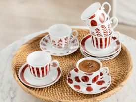 Alya Porcelain 12 Pieces Coffee Cup Set 80 ML Claret Red