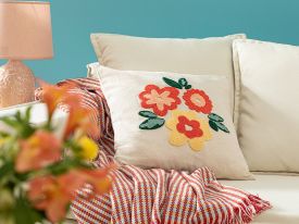 Fleurs Punch Embroidered Cover Throw Pillows 45x45 Cm Natural