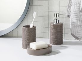 Marble Ceramic Bathroom Set 3 Piece 16.5x10.8x12.4 Cm Dark Beige