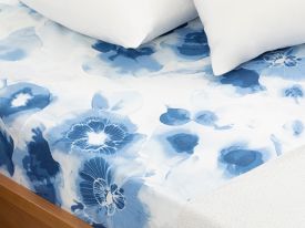 Water Roses Cotton Double Size Sheet 240x260 Cm Blue