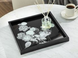 Flowers in Black Decorative Tray 35x35 cm Black