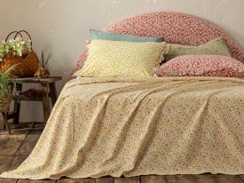 Floweret Printed Double Person Summer Blanket 200x220 cm Yellow