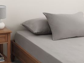Plain Combed Cotton Fitted Bed Sheet Set Single Size 100x200 Cm Pebble