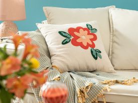 Fleur Punch Embroidered Cover Throw Pillows 45x45 Cm Natural