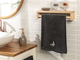 Embroidered Cotton Hand Towel 50x70 Cm Anthracite