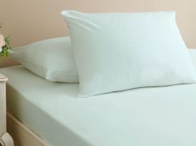 Plain Combed Cotton Fitted Bed Sheet Set Double Size 140x200 Cm Light Celadon