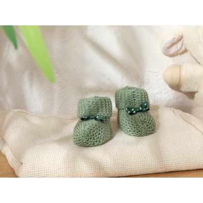 Soft Crochet Bowtie Baby Socks 6-12 Age Green
