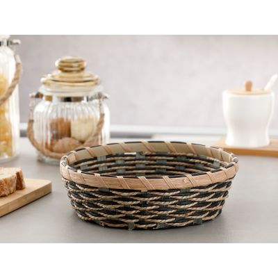 Audrey Wicker Round Bread Basket 20.5x20.5x6 Cm Green