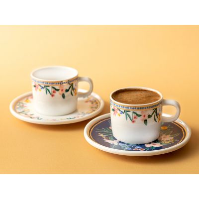 Flower Spree Porcelain 2 Set Coffee Cup Set 90 ML White-Navy Blue