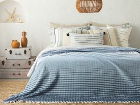 Blue Fade Woven Double Bed Cover 240x260 cm Blue