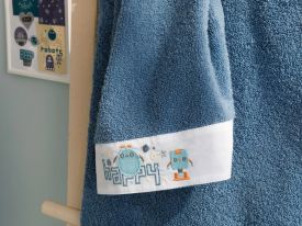 Happy Robots Baby Bath Towel 30x40 Cm Blue
