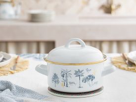Toile Botanical Enamel Pan 16 cm Dark Blue - White