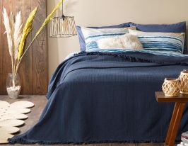 Plaid Cotton Bedspread Double Size 240x260 Cm Navy Blue