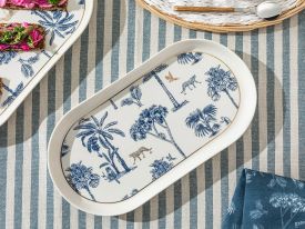 Toile Jungle bone porcelain Platter 30 cm Dark Blue - White