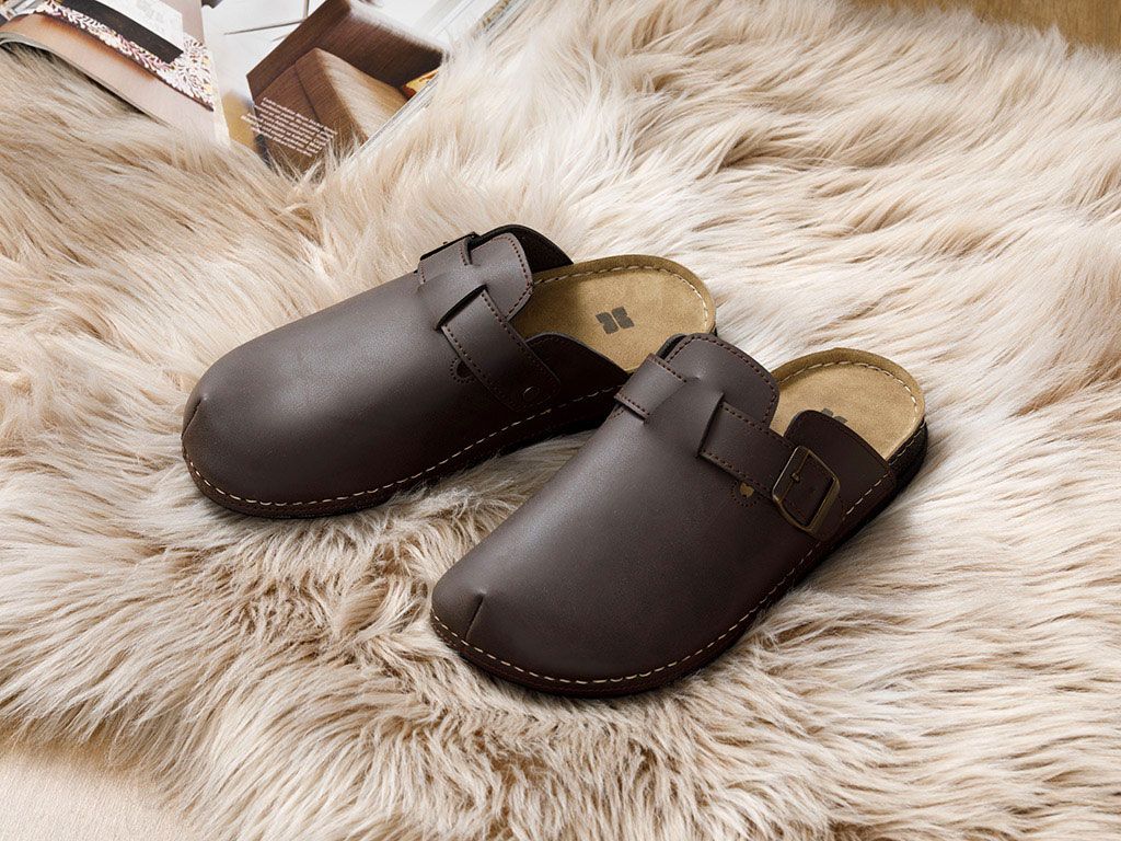 Mens leather sales home slippers