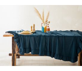 Vague Pamuk With Frills Table Cloth 160X240 Cm Dark Blue