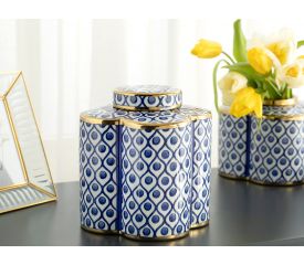 Stephanie Porcelain Cube 17x17x22 Cm Blue-White-Gold