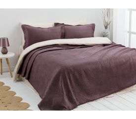 Soft Velvet Multipurpose Bedspread Set Double Size 240x260 Cm Dark Damson