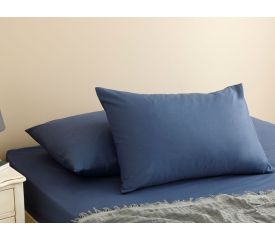 Plain Cotton Fitted Bed Sheet Set Single Size 100x200 Cm Night Blue
