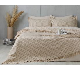 Loop Weaved Multipurpose Bedspread Set Double Size 240x260 Cm Beige-Cream