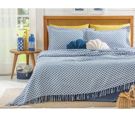 Loop Weaved Double Person Bed Quilt Set Dark Blue