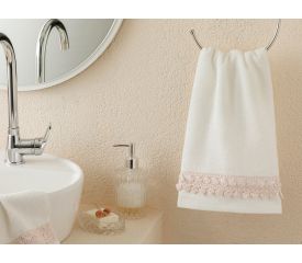 Small Flowers Crocheted Face Towel 50x80 Cm Ecru - Powder Pink