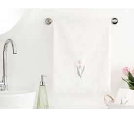 Tulip Garden Embroidered Face Towel 50x76 Cm Ecru