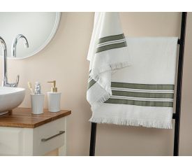 New Retro Cottony Striped Bath Towel Set 50x85+75x150 Cm Green