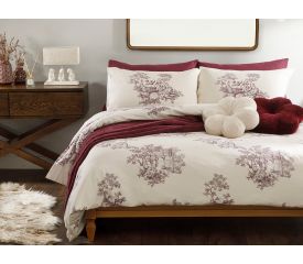 Village Life Cotton Duvet Cover Set Single Size 160x220 Cm Damson