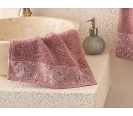 Rose Belle Bordered Hand Towel 30x40 Cm Dusty Rose