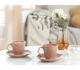 Viyana Porcelain 2 Set Coffee Cup Set 80 ML Rose Color