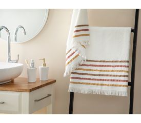 New Retro Cottony Striped Bath Towel Set 50x85+75x150 Cm Brick