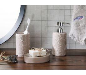 Daisies Ceramic Bathroom Set 3 Pieces 16.5x10.8x12.4 Cm Beige