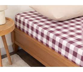 Gingham Cotton Fitted Bed Sheet Super King 200x200 Damson