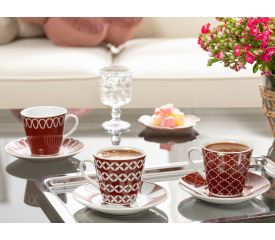 Luis Porcelain 6 Set Coffee Cup Set 70x80 Cm Burgundy
