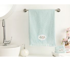 Fancy Flowers Embroidered Face Towel 50x76 Cm Seledon