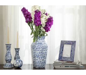 Trace Porcelain Vase 15.5x15.5x34.5 Cm Blue-White