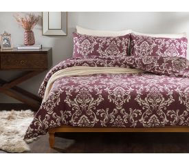 Ornamental Damasque Cotton Duvet Cover Set Double Size 200x220 Cm Damson